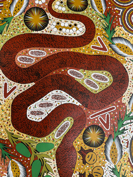 #234 Bushfire Dreaming Carpet Snake JONATHAN HOCKLEY - Aboriginal Art: 195x87cm