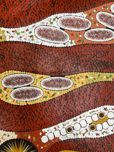 #234 Bushfire Dreaming Carpet Snake JONATHAN HOCKLEY - Aboriginal Art: 195x87cm