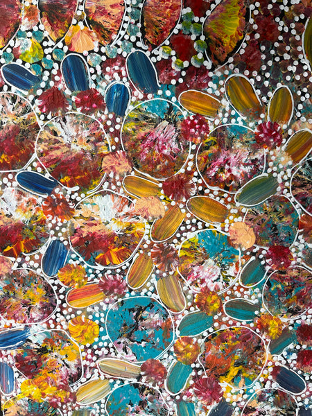 166 Bush Yam Dreaming (Pastels) - RACHAEL NAMBULA: Aboriginal Art 70cm x 92cm
