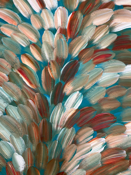 #260 Bush Medicine Leaves (Kookaburra)- LOUISE NUMINA Aboriginal Art:  96cm x 144cm