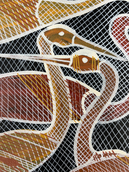 #208 Billabong Scene  - EDDIE BLITNER Aboriginal Art :  30cm x 40cm
