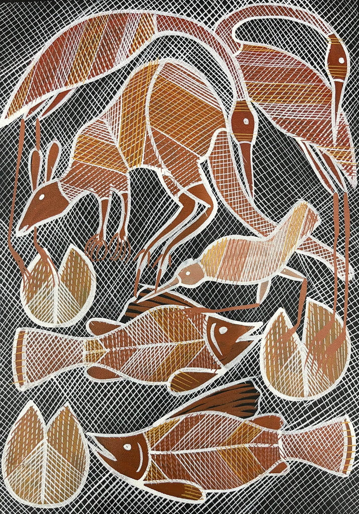 #21 Billabong Scene  - EDDIE BLITNER Aboriginal Art :  35cm x 50cm