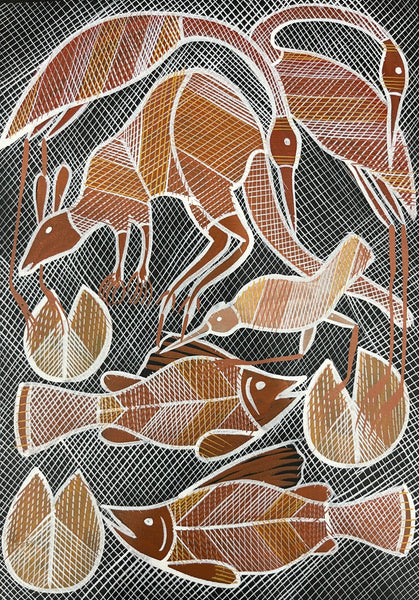 #21 Billabong Scene  - EDDIE BLITNER Aboriginal Art :  35cm x 50cm