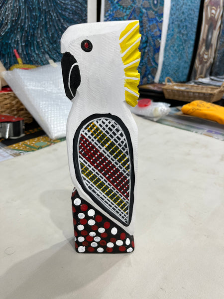 #228 White Cockatoo Carving - KENNY REID: Aboriginal Art: 30cm x 9cm x 4cm