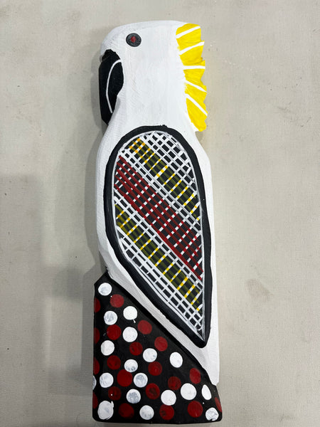 #228 White Cockatoo Carving - KENNY REID: Aboriginal Art: 30cm x 9cm x 4cm