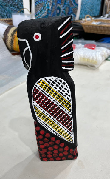 #390 Black Cockatoo Carving - KENNY REID: Aboriginal Art: 30cm x 9cm x 4cm
