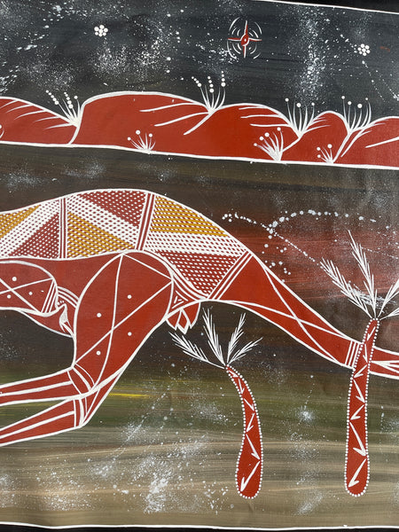 #239 - Kangaroo Dreaming (Earth) - JIMI SPRATT YUKARN: Aboriginal Art: 81x142cm