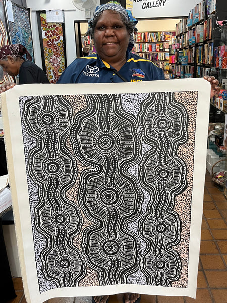 #172 Emu Dreaming (Neutrals) - SHARON NUMINA : Aboriginal Art: 72cm x 94cm