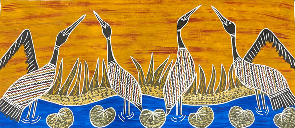 #45 Brolga Dreaming - CHRISTINE BURARRWANGA Aboriginal Art:  100cm x 46cm