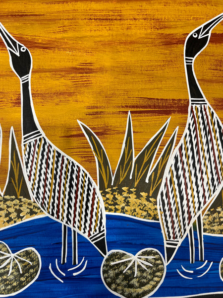 #45 Brolga Dreaming - CHRISTINE BURARRWANGA Aboriginal Art:  100cm x 46cm