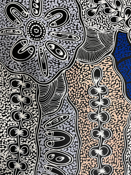 #364 My Country Dreaming (White/Blue) - SHARON NUMINA : Aboriginal Art 72cm x 92cm