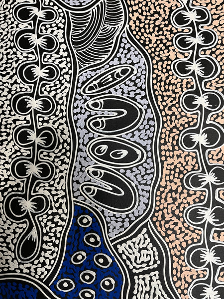 #364 My Country Dreaming (White/Blue) - SHARON NUMINA : Aboriginal Art 72cm x 92cm