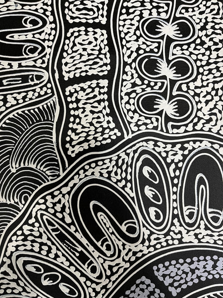 #364 My Country Dreaming (White/Blue) - SHARON NUMINA : Aboriginal Art 72cm x 92cm
