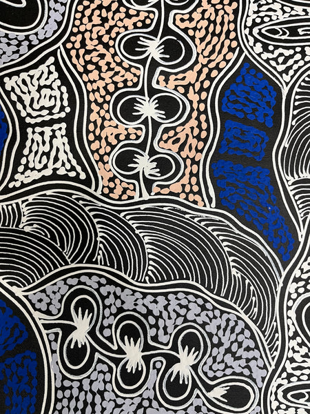 #364 My Country Dreaming (White/Blue) - SHARON NUMINA : Aboriginal Art 72cm x 92cm