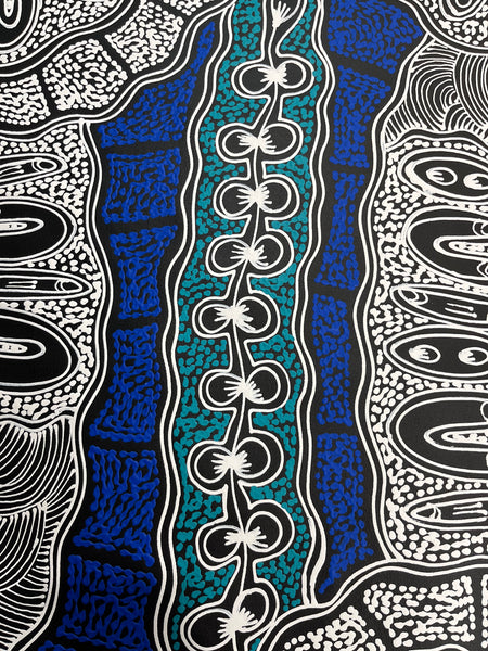 #251 My Country Dreaming (White/Blue) - SHARON NUMINA : Aboriginal Art 70cm x 93cm