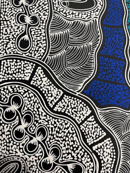 #251 My Country Dreaming (White/Blue) - SHARON NUMINA : Aboriginal Art 70cm x 93cm