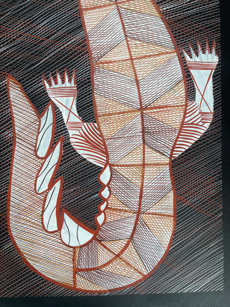 #245 Crocodile Dreaming  - EDDIE BLITNER : Aboriginal Art : 44x95cm