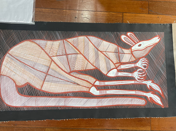 #246 Kangaroo Dreaming - EDDIE BLITNER : Aboriginal Art : 44x95cm
