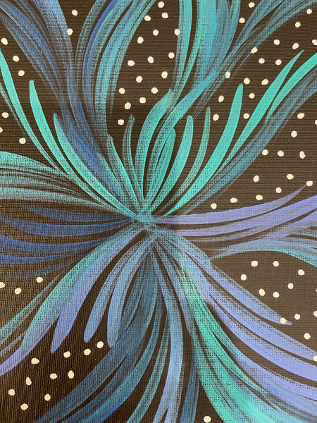 #69 Bush Medicine Leaves & Seeds (Blue/White)- SELINA NUMINA : Aboriginal Art: 35x50cm