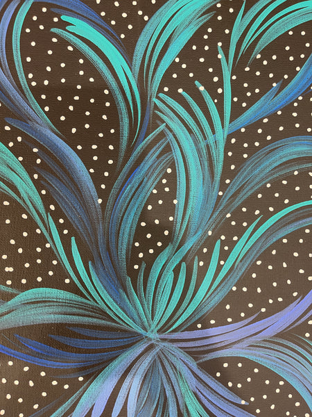 #69 Bush Medicine Leaves & Seeds (Blue/White)- SELINA NUMINA : Aboriginal Art: 35x50cm