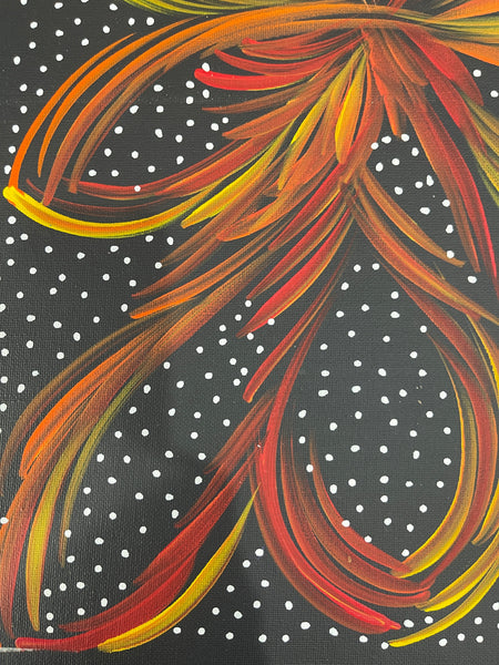 #200 Bush Medicine Leaves & Seeds (Sunset/White)- SELINA NUMINA : Aboriginal Art: 35x50cm