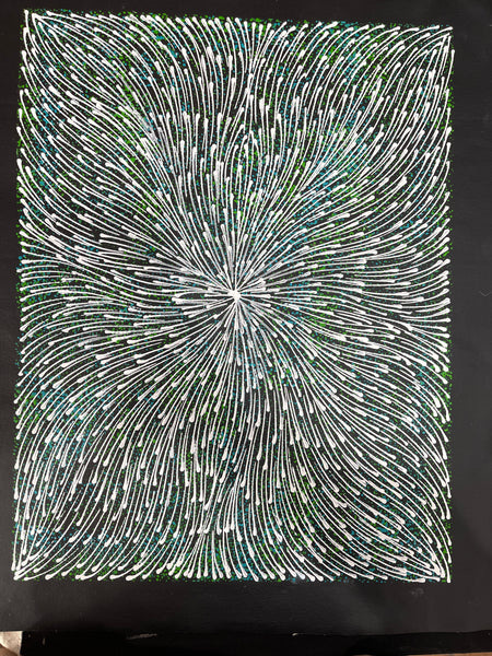 #10 Bush Medicine Seeds (Green/Whites) - SHARON NUMINA : Aboriginal Art: 42x55cm