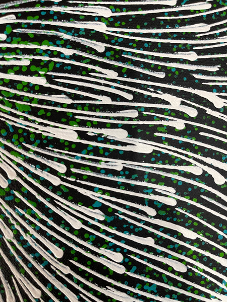 #10 Bush Medicine Seeds (Green/Whites) - SHARON NUMINA : Aboriginal Art: 42x55cm