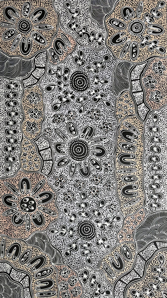 #137 My Country Dreaming (White/Beige) - SHARON NUMINA : Aboriginal Art 146cm x 83cm