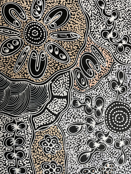 #137 My Country Dreaming (White/Beige) - SHARON NUMINA : Aboriginal Art 146cm x 83cm