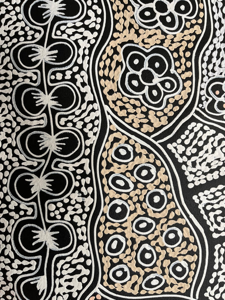 #137 My Country Dreaming (White/Beige) - SHARON NUMINA : Aboriginal Art 146cm x 83cm