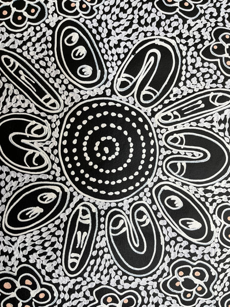 #137 My Country Dreaming (White/Beige) - SHARON NUMINA : Aboriginal Art 146cm x 83cm