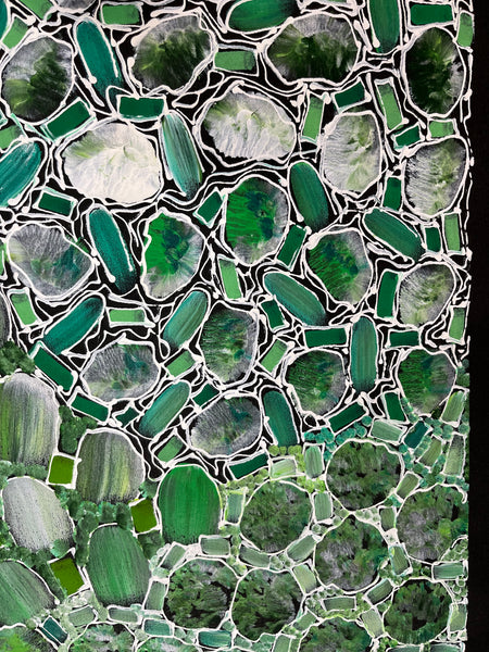 #174 Bush Yam Dreaming (Greens) - RACHAEL NAMBULA: Aboriginal Art 200cm x 84cm
