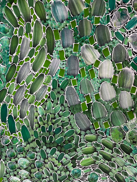 #174 Bush Yam Dreaming (Greens) - RACHAEL NAMBULA: Aboriginal Art 200cm x 84cm