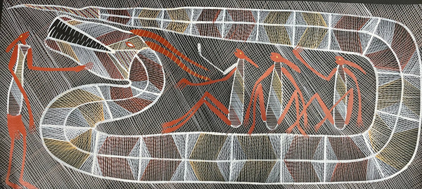 #197 Rainbow Serpent and Mimi Spirits - EDDIE BLITNER : Aboriginal Art : 43x95cm