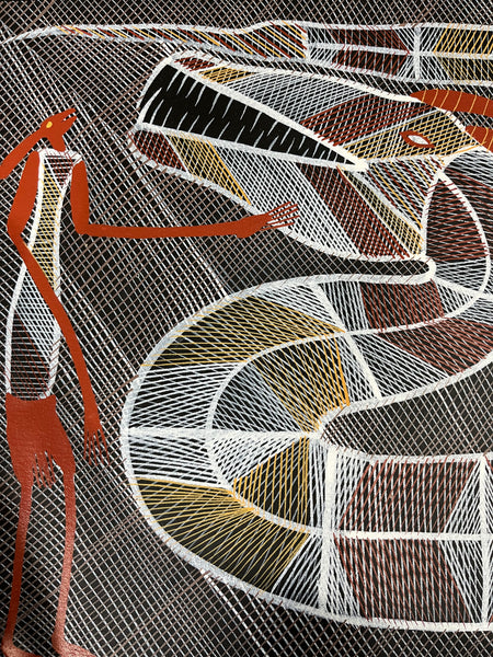 #197 Rainbow Serpent and Mimi Spirits - EDDIE BLITNER : Aboriginal Art : 43x95cm