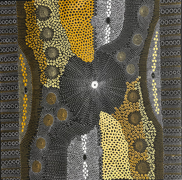 #53 Water Dreaming Ngapa (Earth) JANET LONG NAKAMARRA Aboriginal Art:  93cm x 93cm