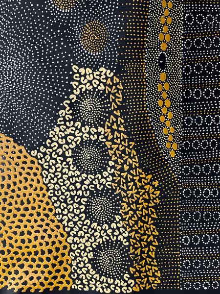 #53 Water Dreaming Ngapa (Earth) JANET LONG NAKAMARRA Aboriginal Art:  93cm x 93cm