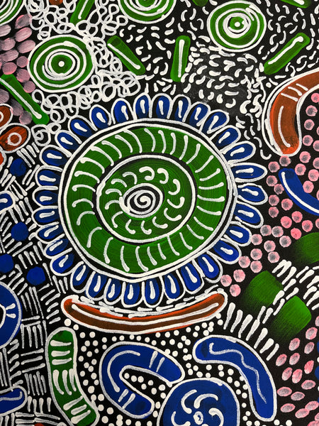 #215 Woman's Ceremony (Multi) - JESSIE BIRD NGALE  Aboriginal Art: 72cm x 94cm