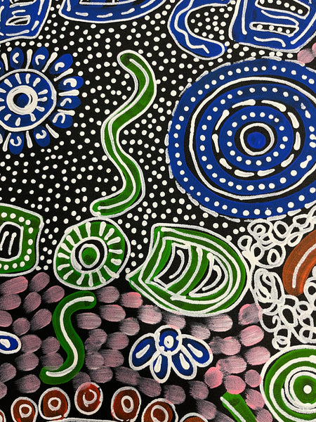 #215 Woman's Ceremony (Multi) - JESSIE BIRD NGALE  Aboriginal Art: 72cm x 94cm