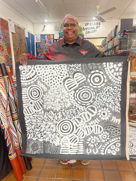 #220 My Country Dreaming (Whites)- LOUISE NUMINA : Aboriginal Art: 95x90cm