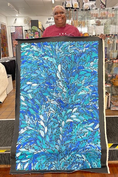 #232 Bush Medicine Leaves (Blues) - LOUISE NUMINA : Aboriginal Art: 147cm x 95cm