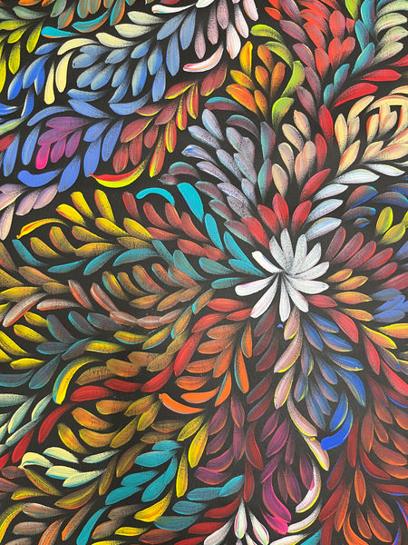 #294 Bush Medicine Leaves (Multi) - LOUISE NUMINA : Aboriginal Art: 200 x 74cm