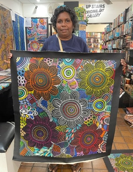 #153 Women Collecting Bush Tucker (Multi)- SELINA NUMINA : Aboriginal Art: 95x86cm