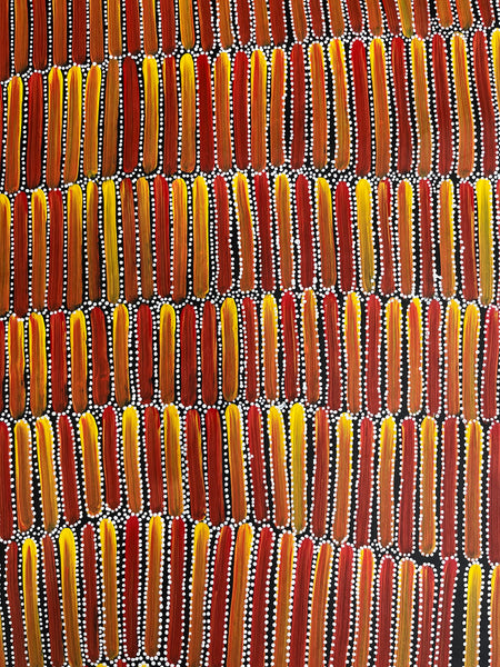 #252 Seeded Bush Yams (Sunset) - CAROLINE NUMINA :  Aboriginal Art: 91cm x 150cm