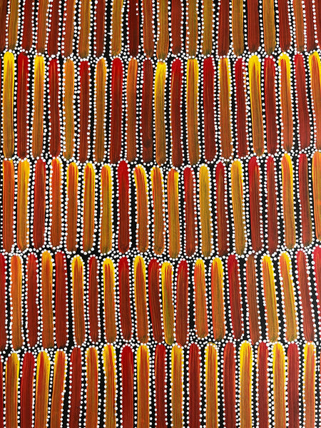 #252 Seeded Bush Yams (Sunset) - CAROLINE NUMINA :  Aboriginal Art: 91cm x 150cm