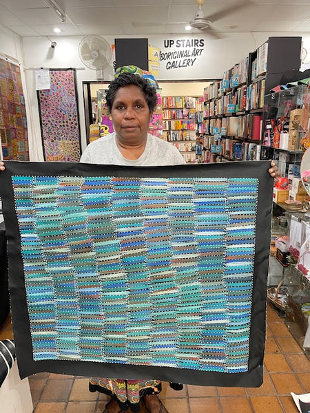 #289 Bush Yams (Blue Green) - SELINA NUMINA :Aboriginal Art: 92cm x 80cm