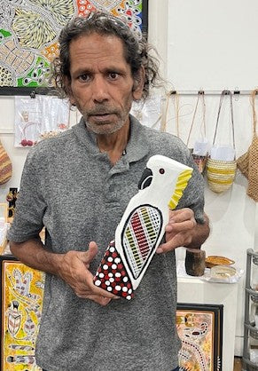 #364 White Cockatoo Carving - KENNY REID Aboriginal Art: 31cm x 10cm x 5cm