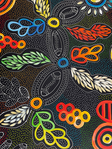 #235 Women Collecting Bush Tucker (Multi) - JACINTA NUMINA : Aboriginal Art: 90x133cm