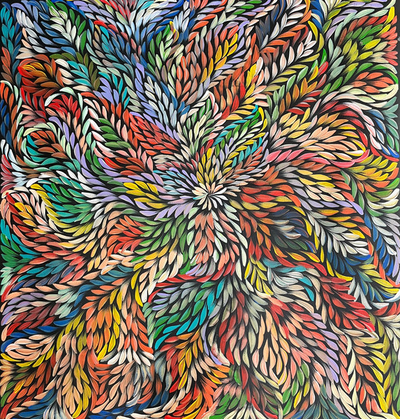 #47 Bush Medicine Leaves (Multi) - CAROLINE NUMINA : Aboriginal Art: 90cm x 95cm