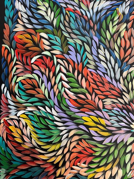 #47 Bush Medicine Leaves (Multi) - CAROLINE NUMINA : Aboriginal Art: 90cm x 95cm